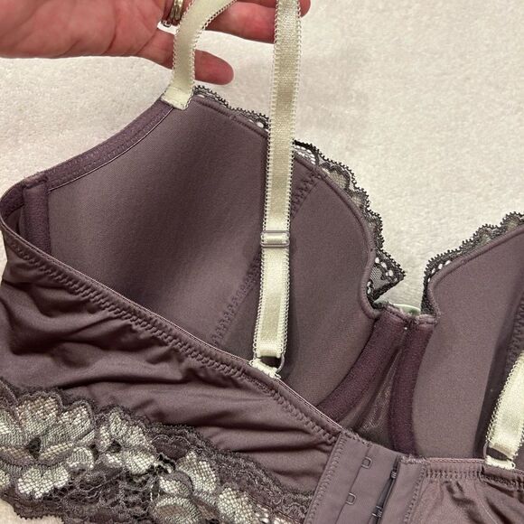 Adore Me 38D bra purple gray lavender flowered lace ribbon underwire - Picture 2 of 7